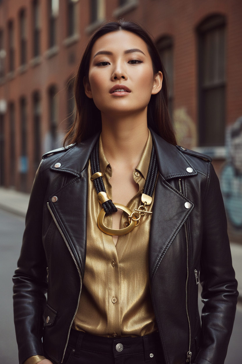 Clara Casavina matte gold & black toggle necklace