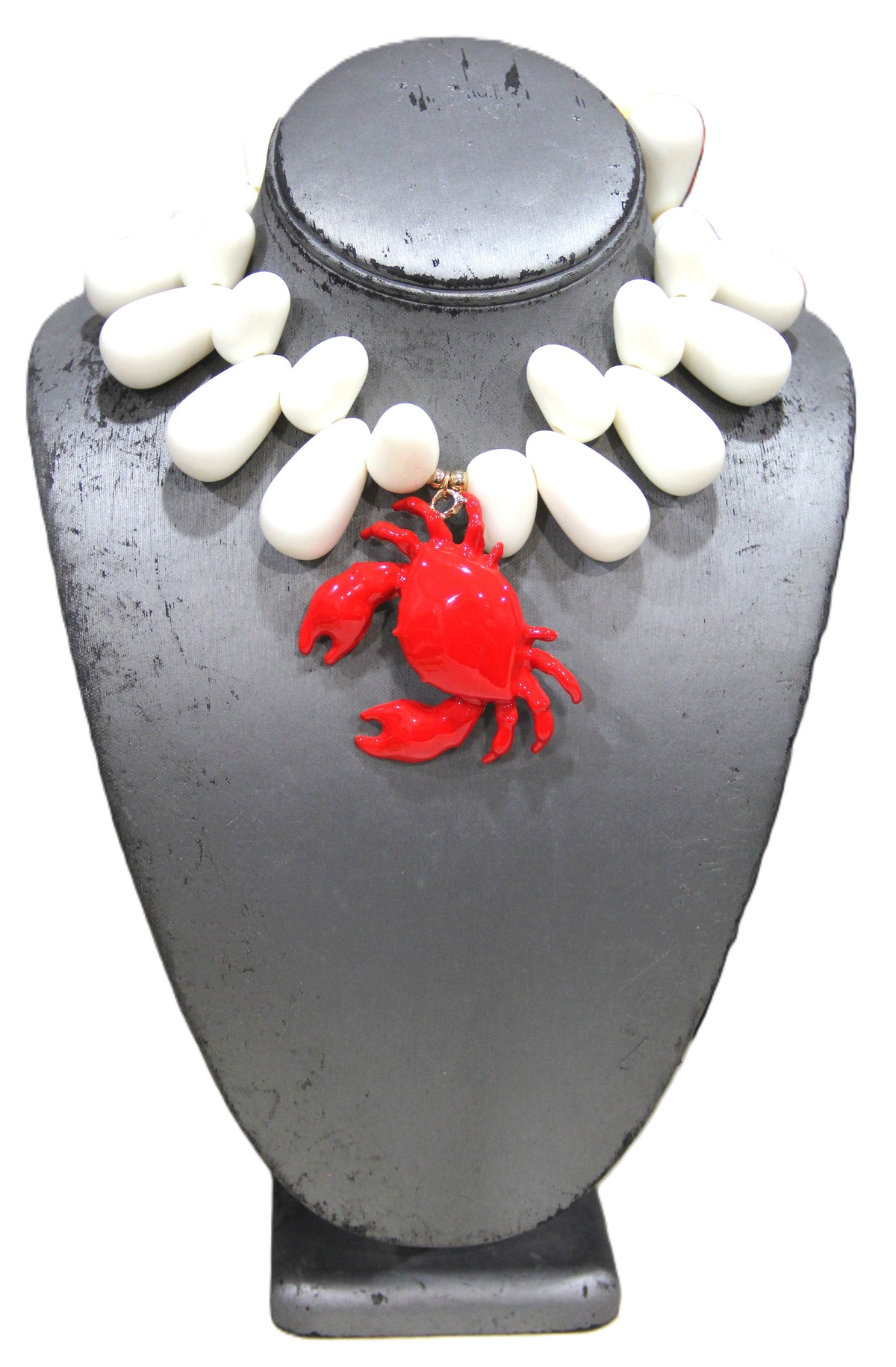 MODERN WHITE RESIN CRAB STATEMENT NECKLACE