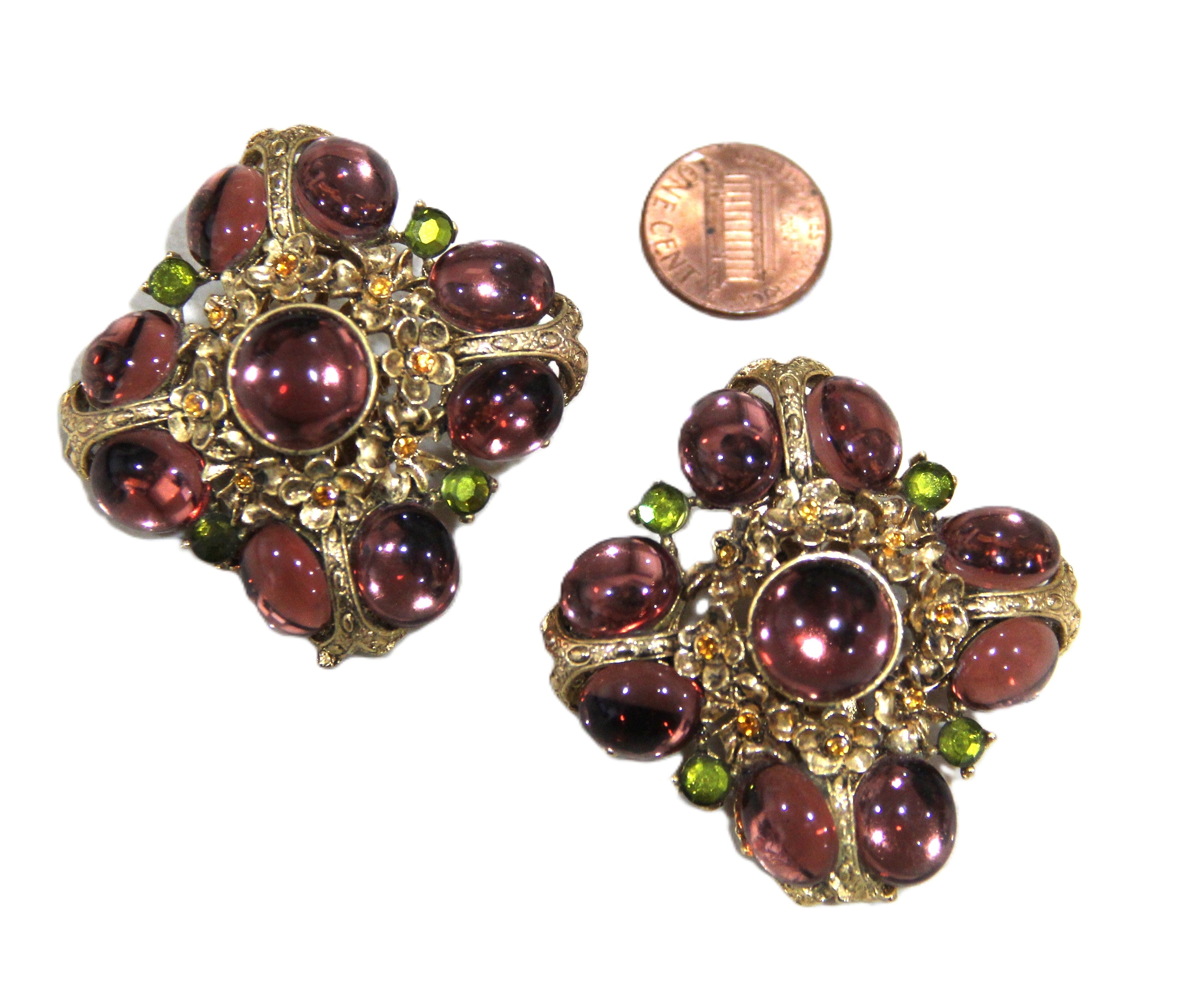 Vintage Craft signed cabochon statement earrings
