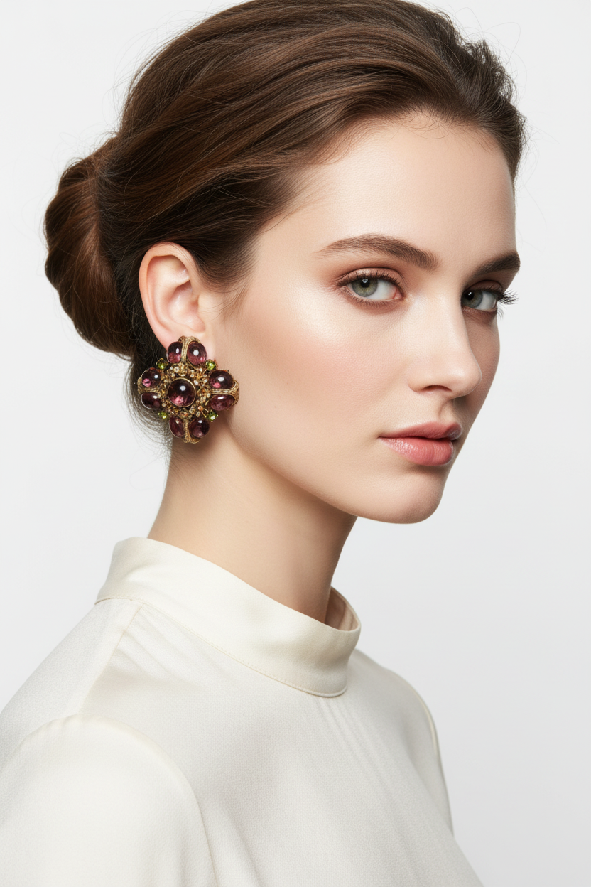 Vintage Craft signed cabochon statement earrings