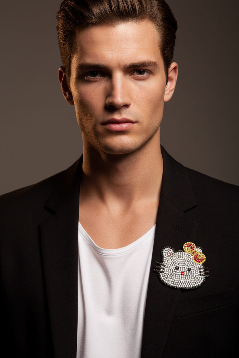 Czech rhinestone Hello Kitty statement brooch