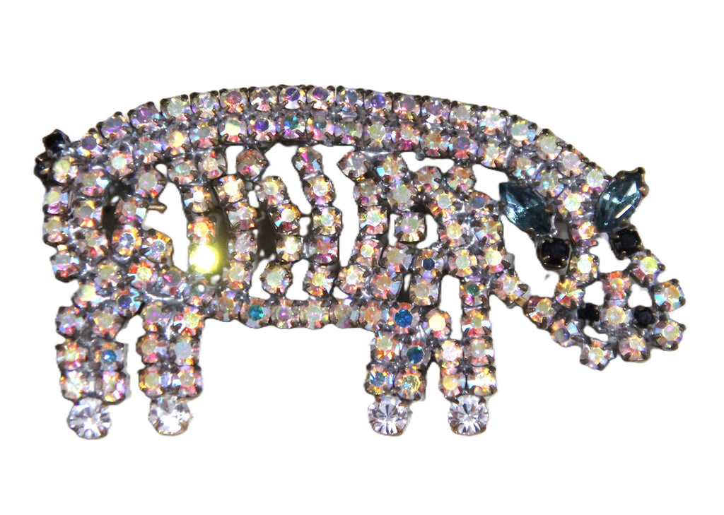 Czech vintage rhinestone pig brooch
