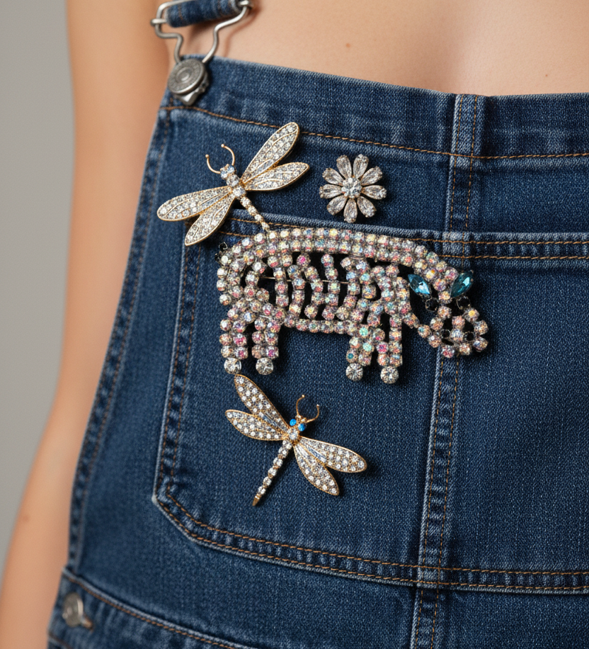 Czech vintage rhinestone pig brooch