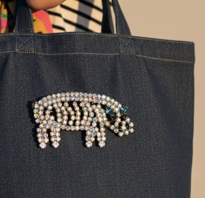 Czech vintage rhinestone pig brooch