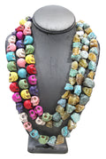 DIA DE LOS MUERTOS MULTI COLOR GEMSTONE SKULL NECKLACE