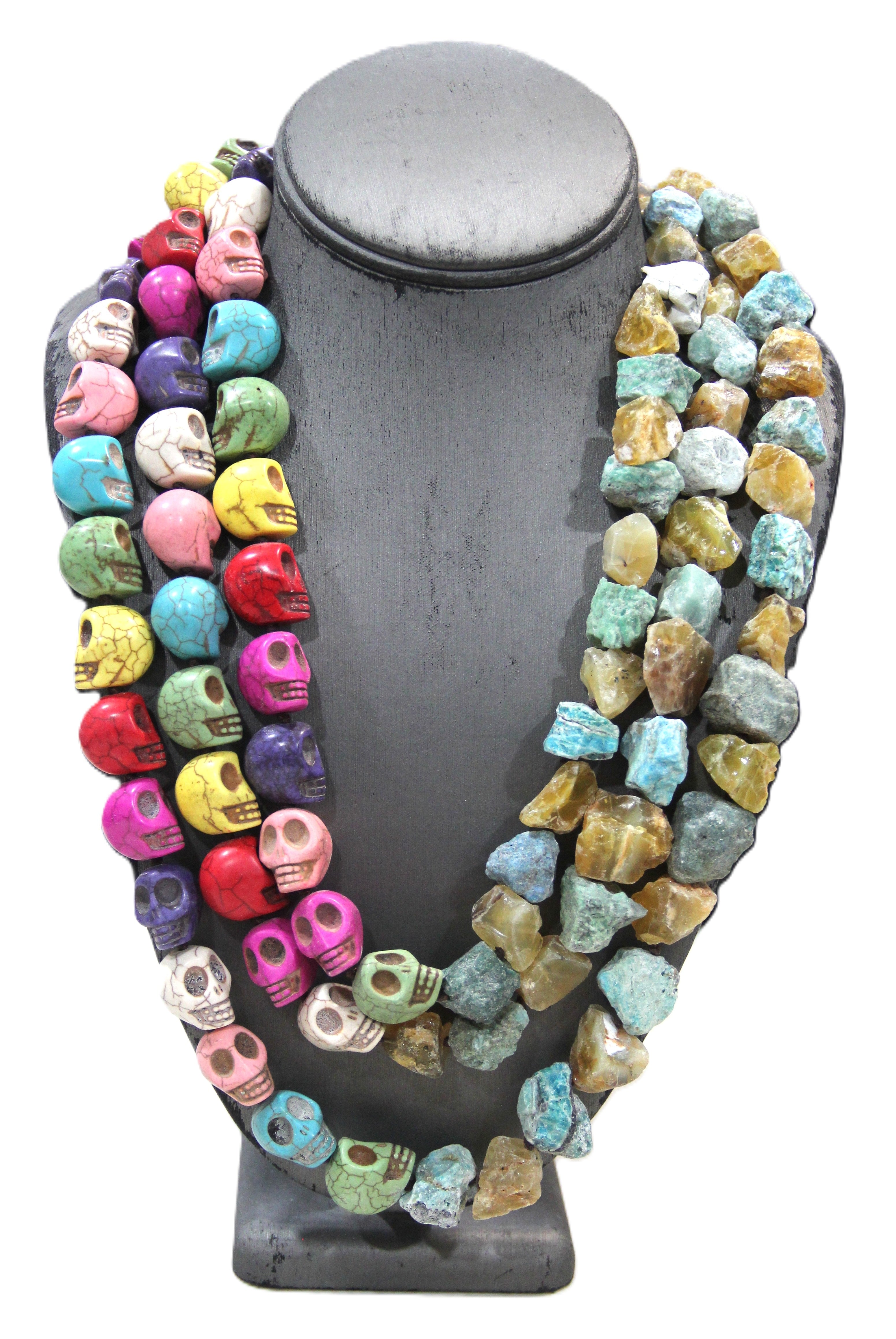 DIA DE LOS MUERTOS MULTI COLOR GEMSTONE SKULL NECKLACE