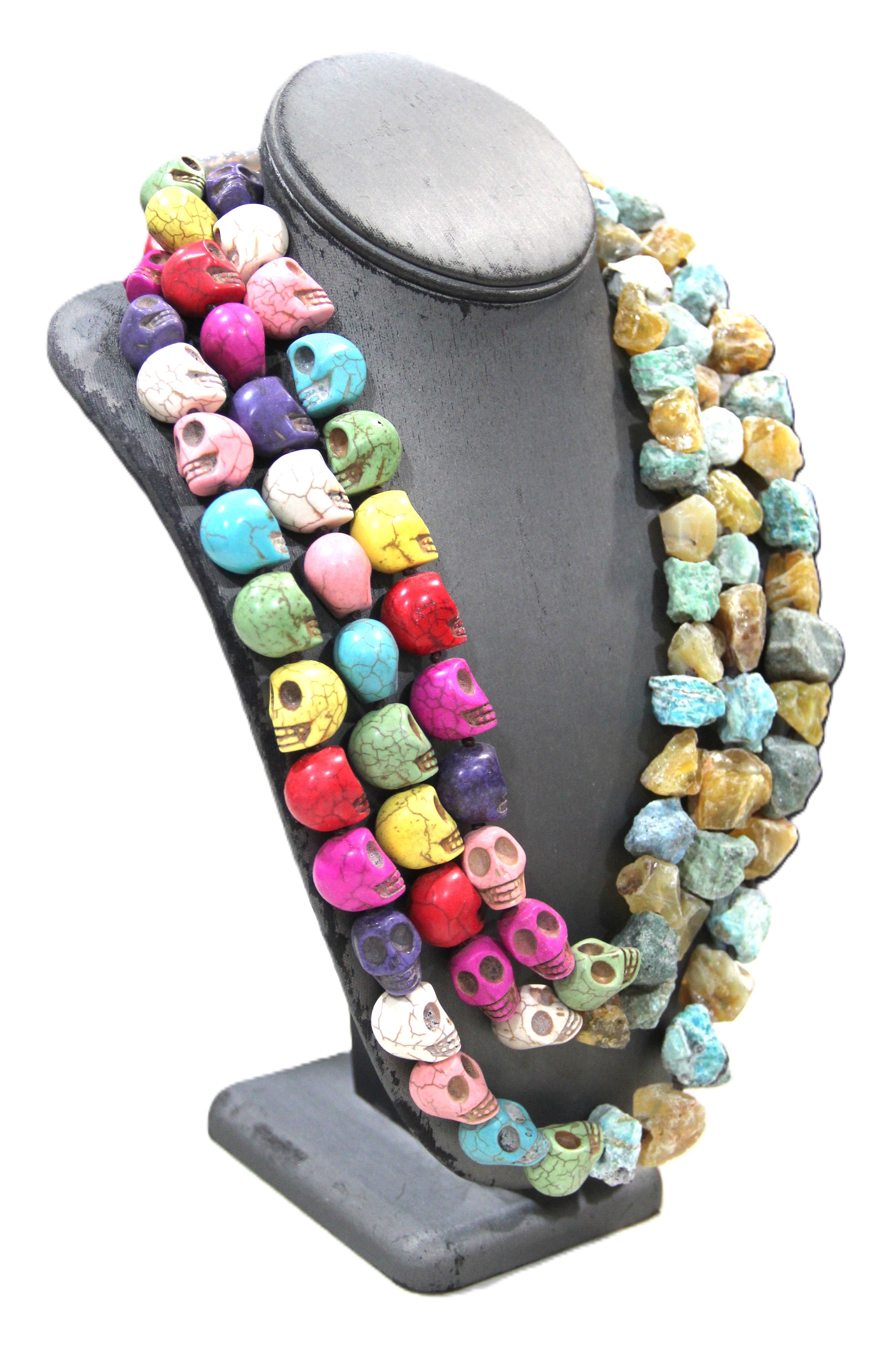 DIA DE LOS MUERTOS MULTI COLOR GEMSTONE SKULL NECKLACE
