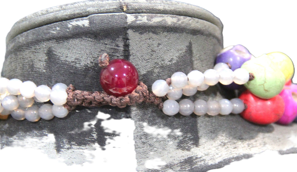 DIA DE LOS MUERTOS MULTI COLOR GEMSTONE SKULL NECKLACE