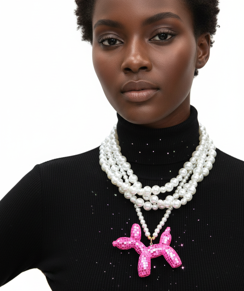 CONTEMPORARY DISCO BALLOON DOG STATEMENT NECKLACE