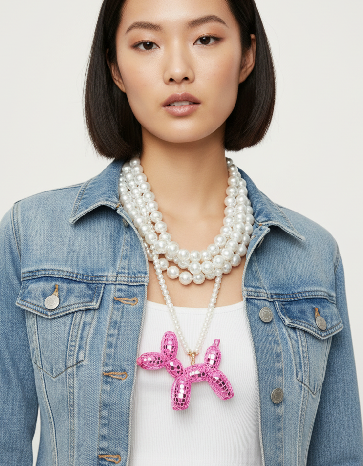 CONTEMPORARY DISCO BALLOON DOG STATEMENT NECKLACE