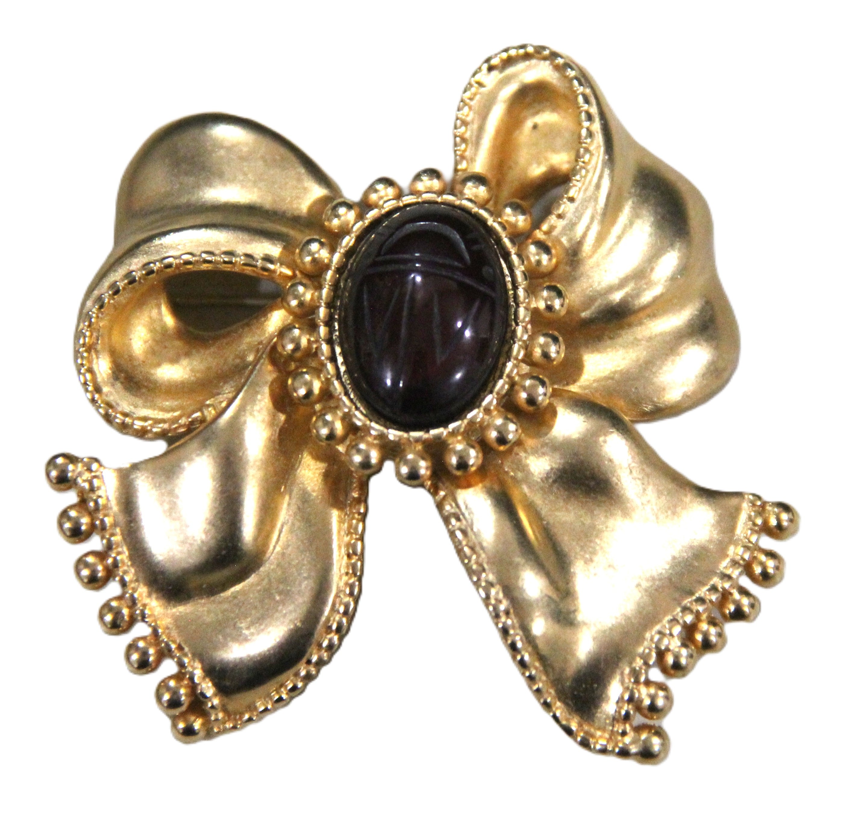 ERWIN PEARL LARGE VINTAGE BOW & SCARAB BROOCH