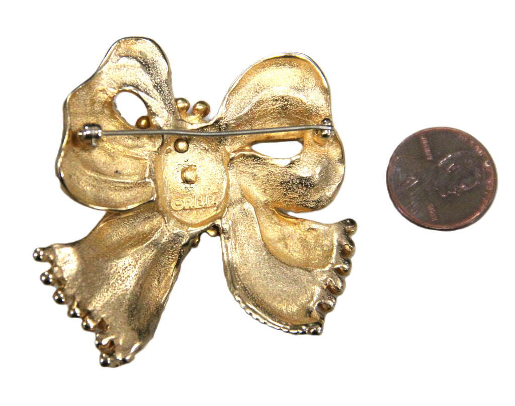 ERWIN PEARL LARGE VINTAGE BOW & SCARAB BROOCH