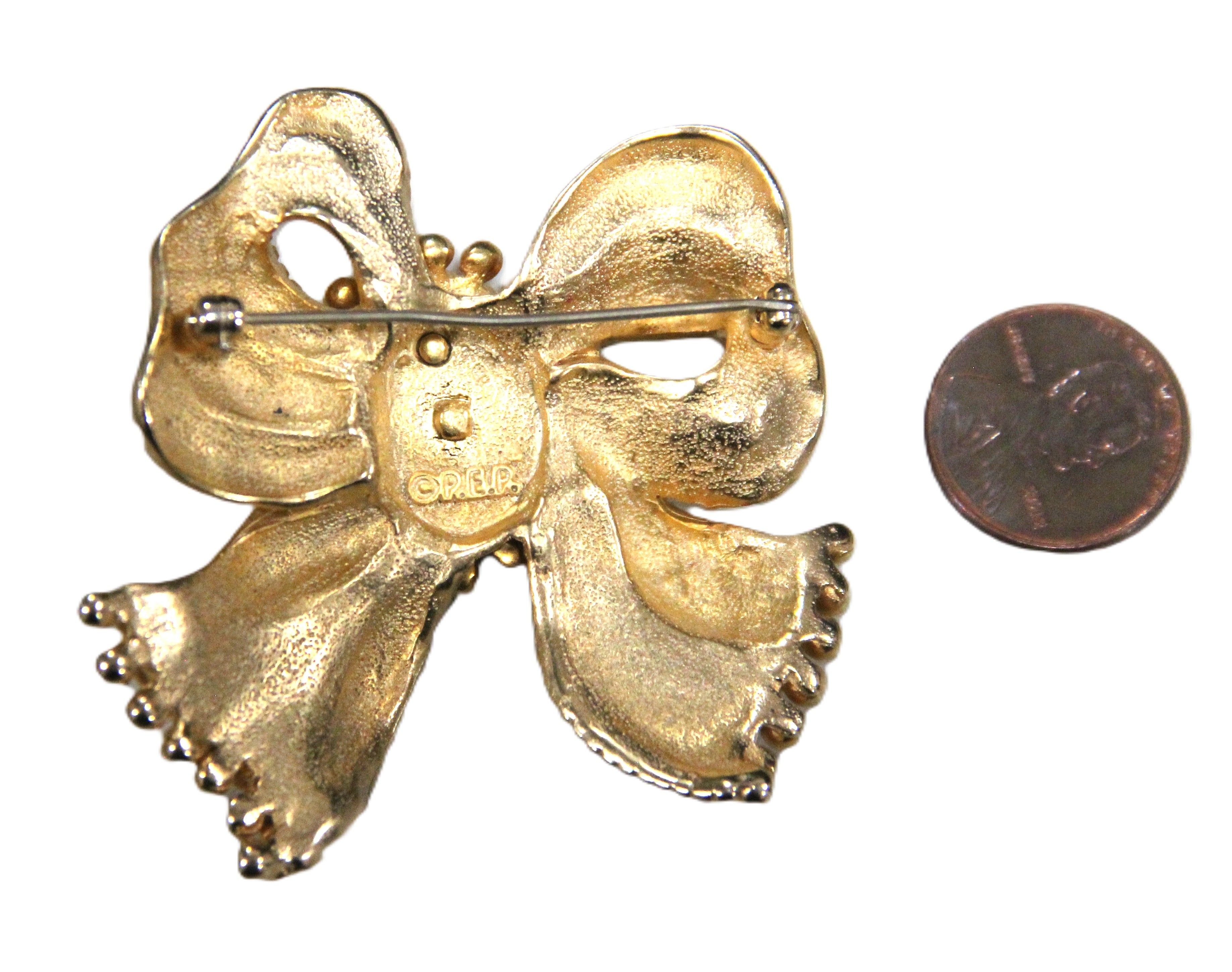 ERWIN PEARL LARGE VINTAGE BOW & SCARAB BROOCH