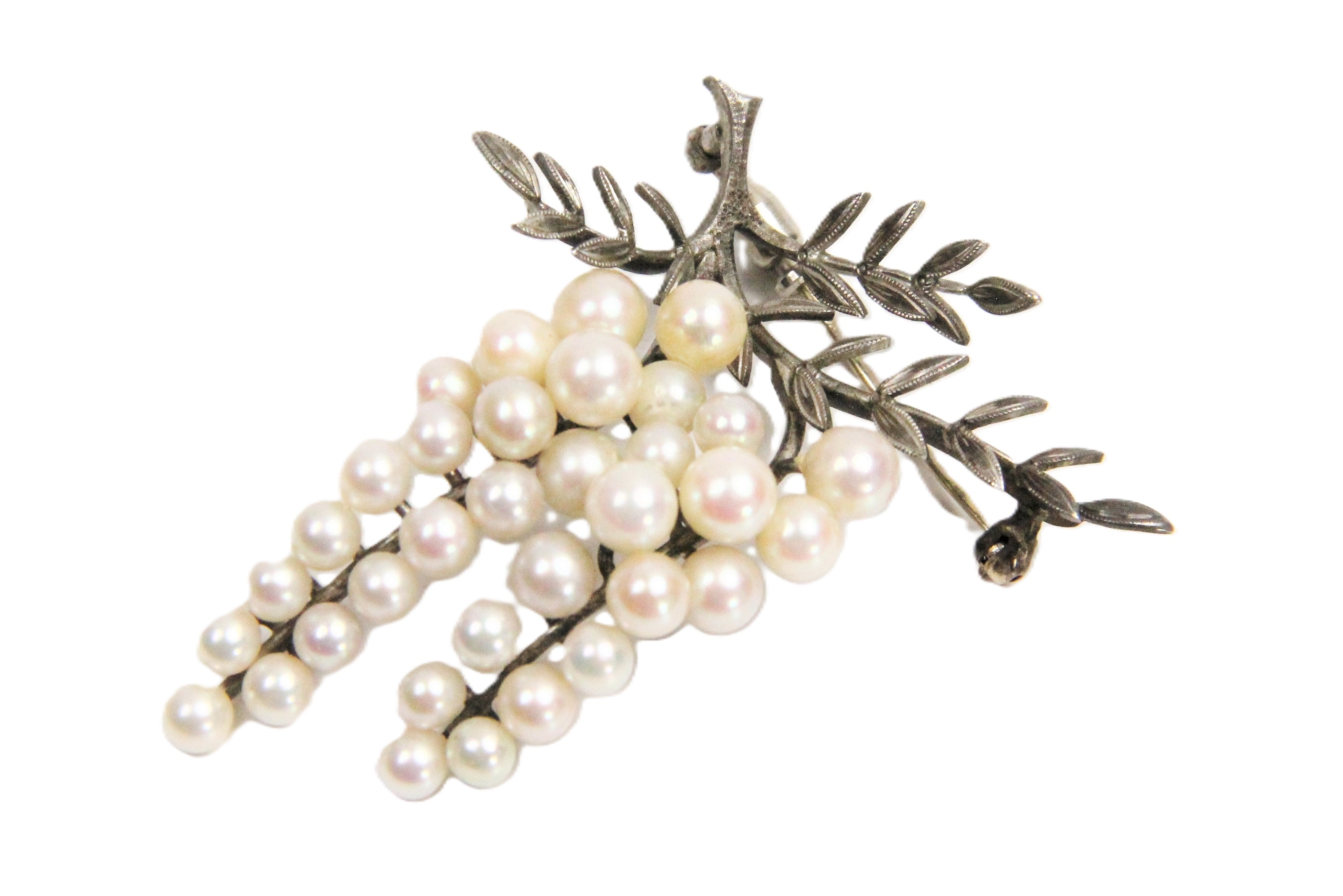 Estate vintage European sterling and pearl grape brooch
