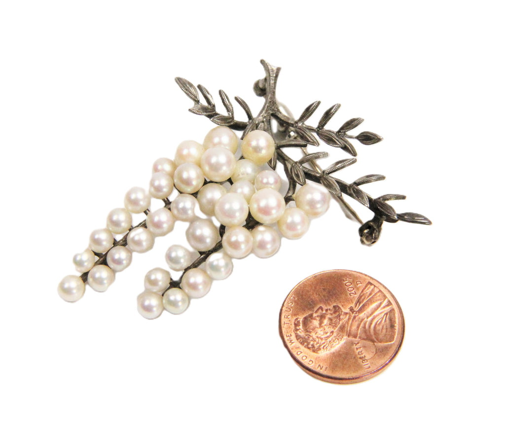 Estate vintage European sterling and pearl grape brooch