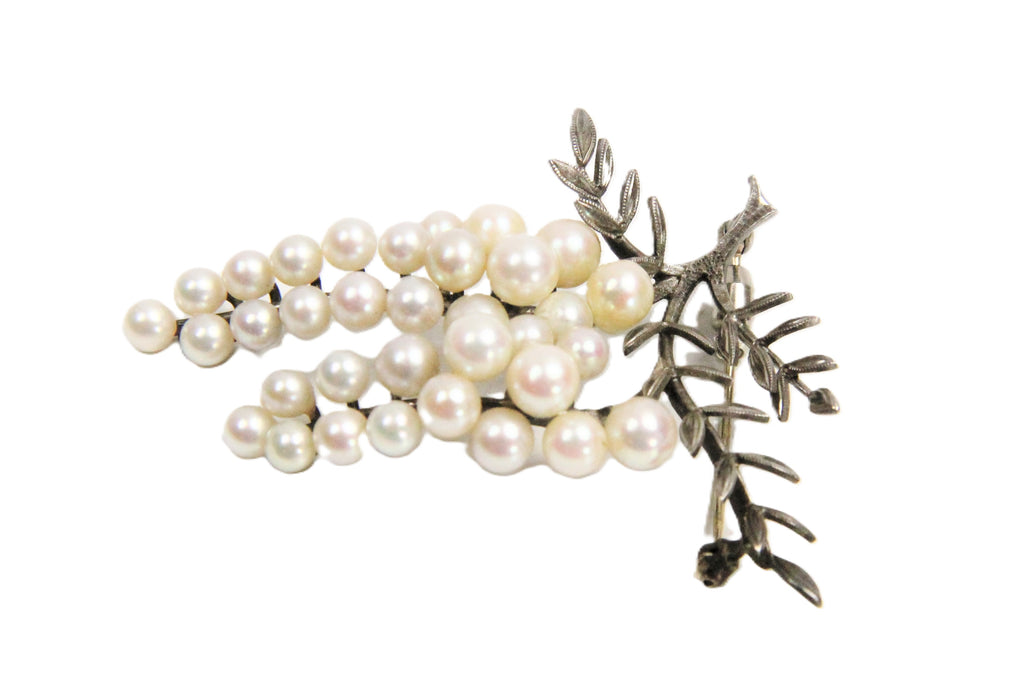 Estate vintage European sterling and pearl grape brooch