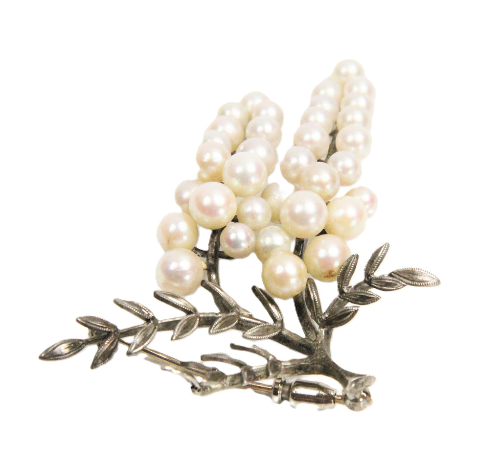 Estate vintage European sterling and pearl grape brooch