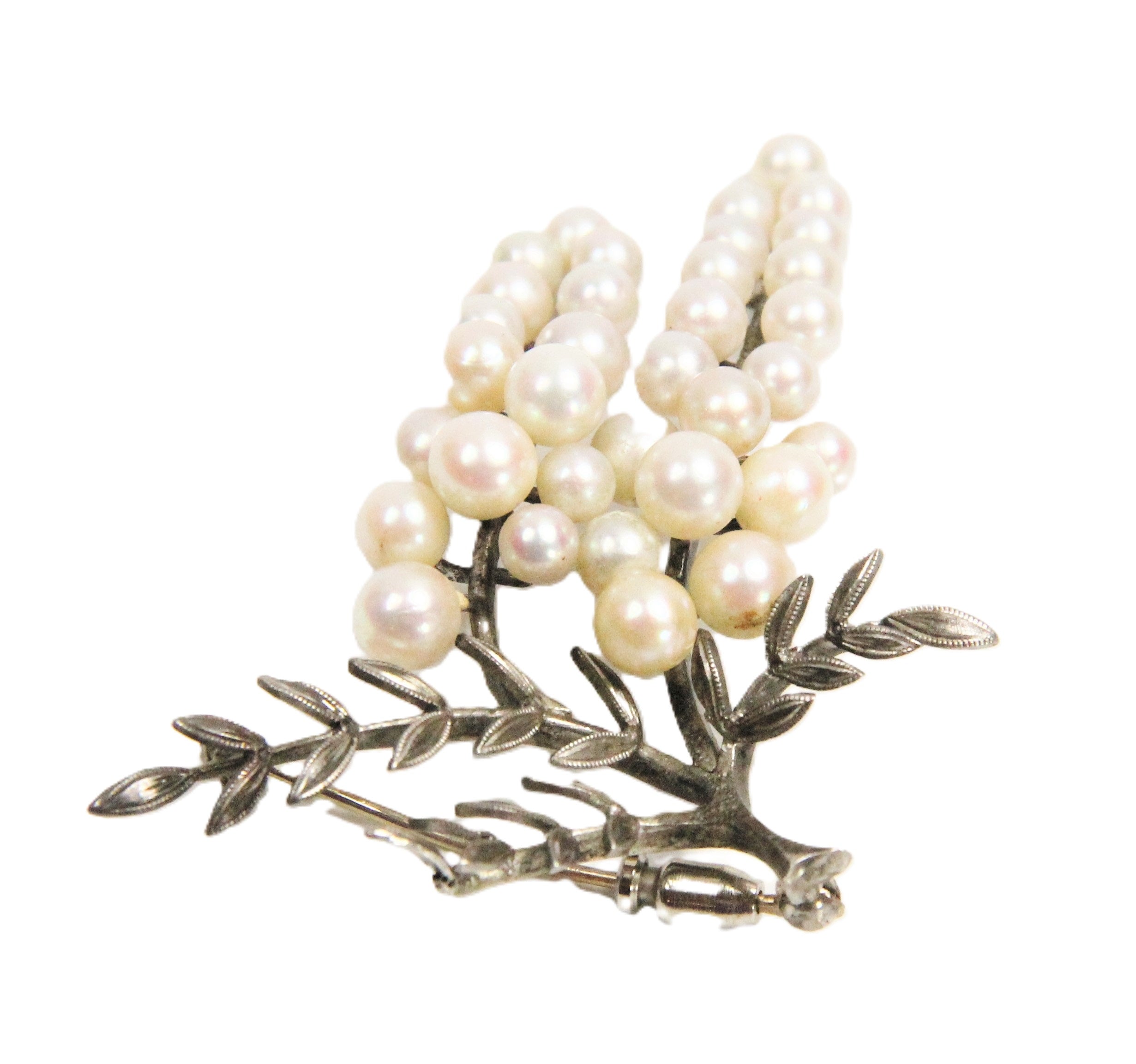 Estate vintage European sterling and pearl grape brooch