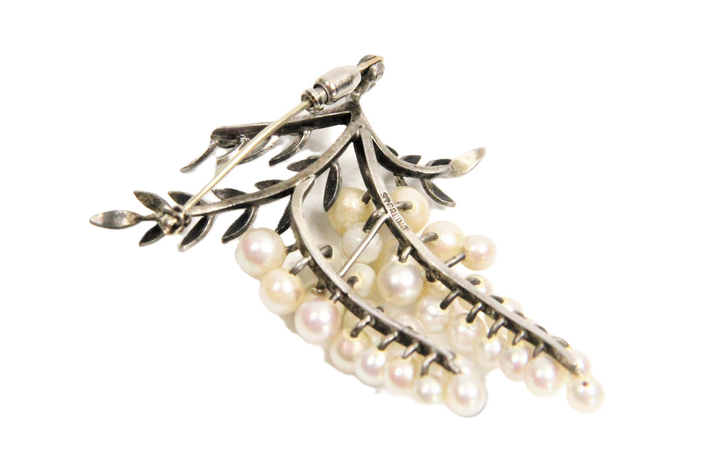 Estate vintage European sterling and pearl grape brooch