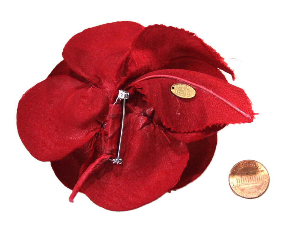 Vintage Eve Reid Red Fabric flower brooch