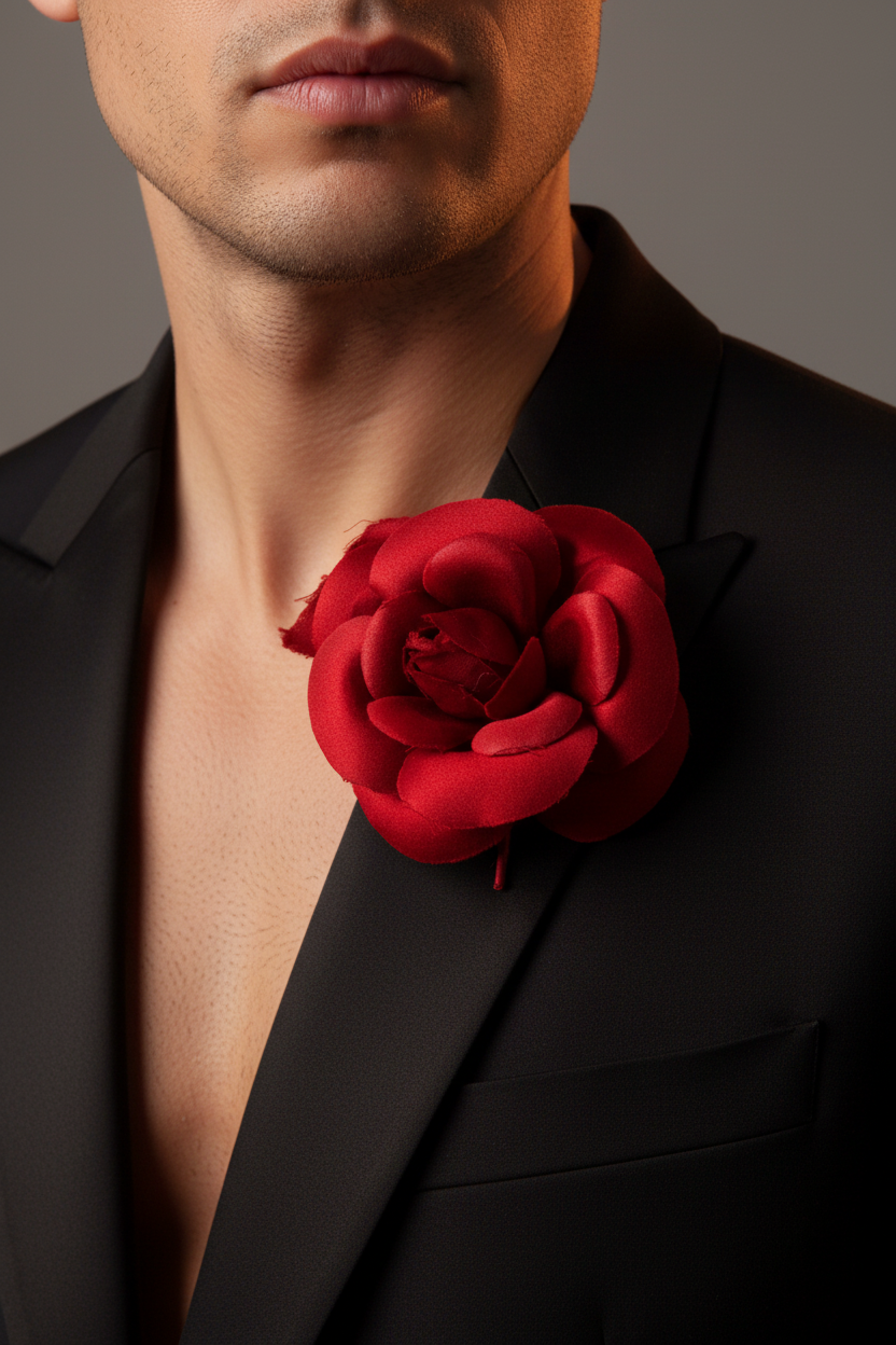 Vintage Eve Reid Red Fabric flower brooch