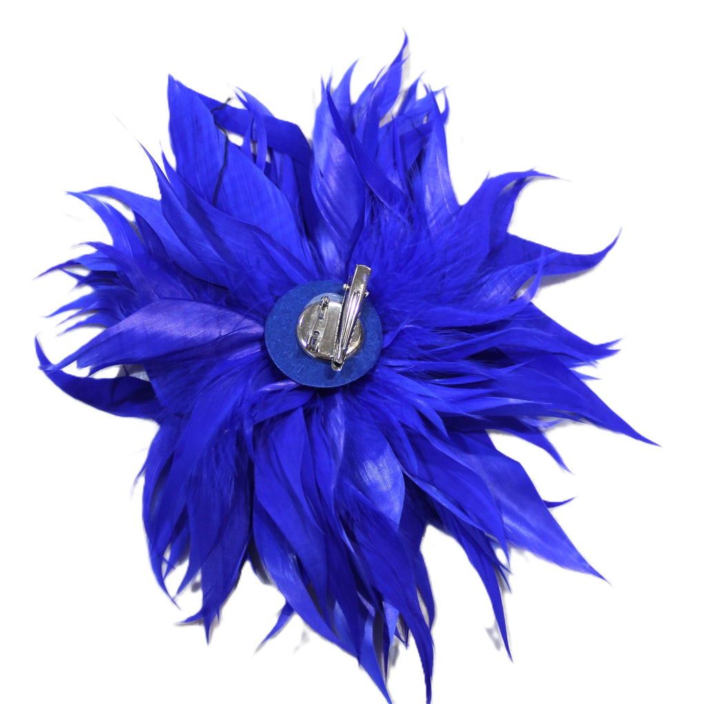 LARGE COBALT BLUE FEATHER CLIP BROOCH