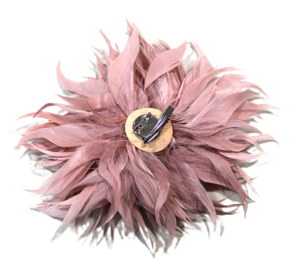 PALE MAUVE LARGE FEATHER FLOWER CLIP BROOCH