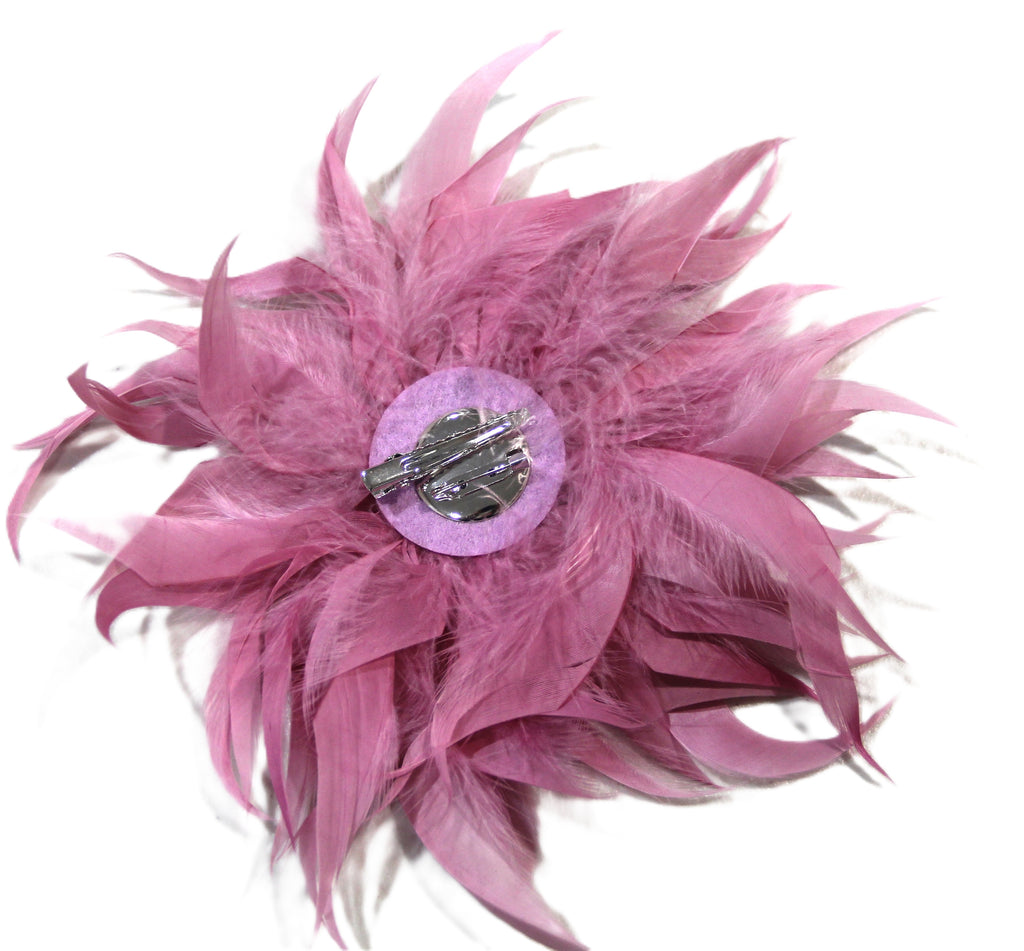 DUSTY PINK LARGE FEATHER FLOWER CLIP BROOCH