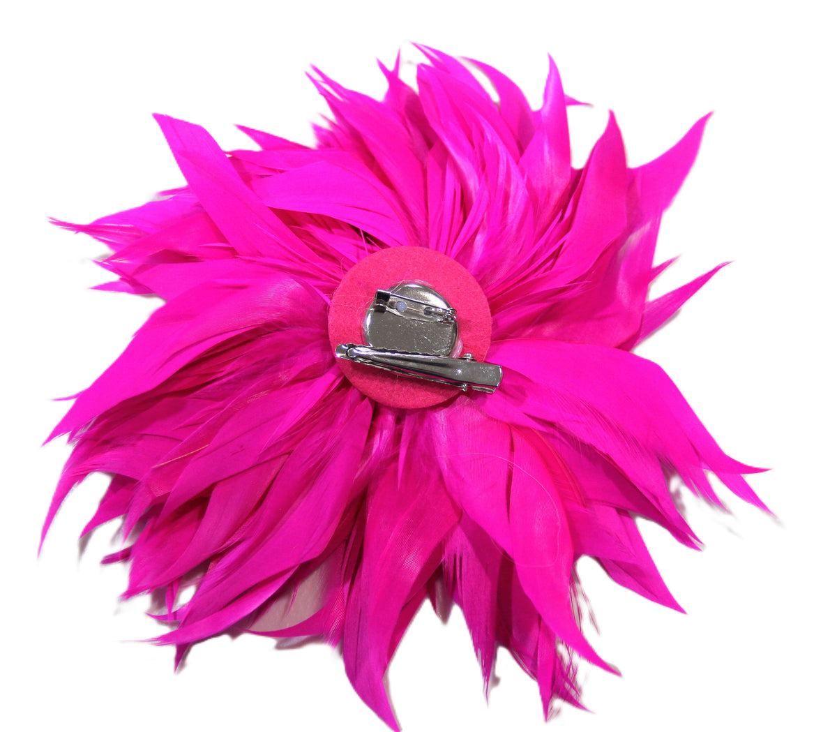 HOT PINK LARGE FEATHER FLOWER CLIP BROOCH