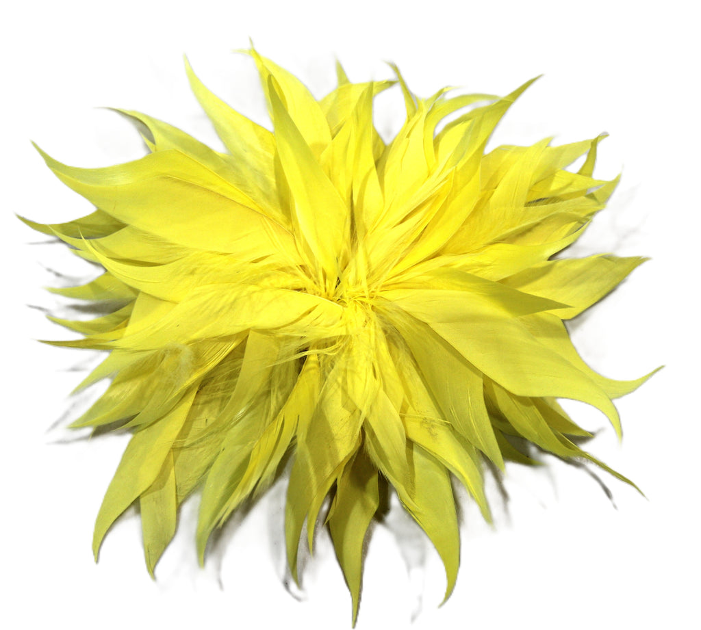 BRIGHT YELLOW LARGE FEATHER FLOWER CLIP BROOCH