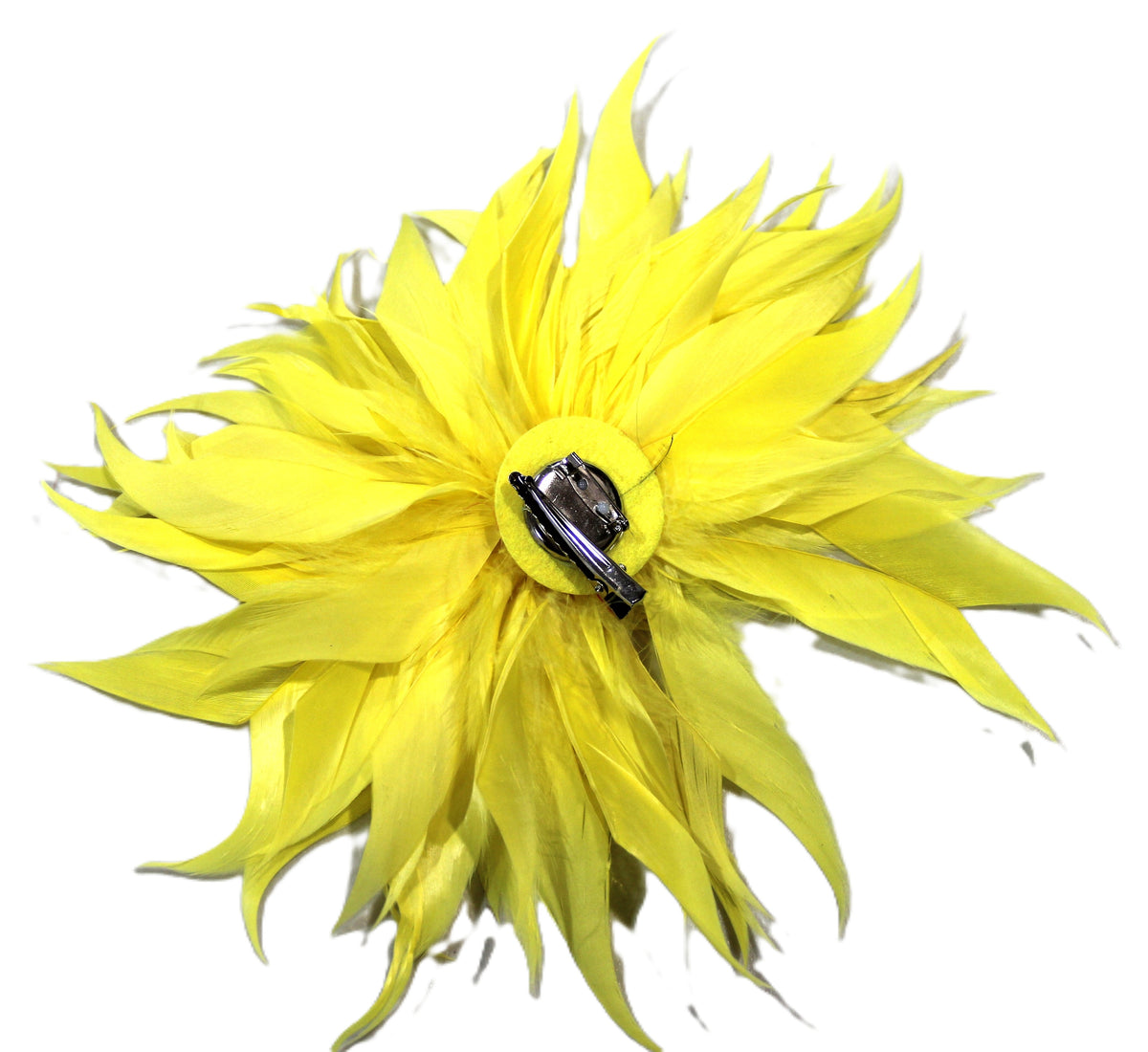 BRIGHT YELLOW LARGE FEATHER FLOWER CLIP BROOCH