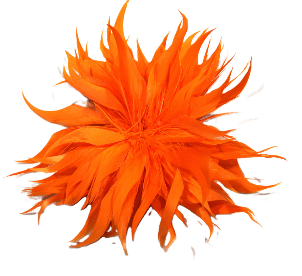 BRIGHT ORANGE LARGE FEATHER FLOWER CLIP BROOCH