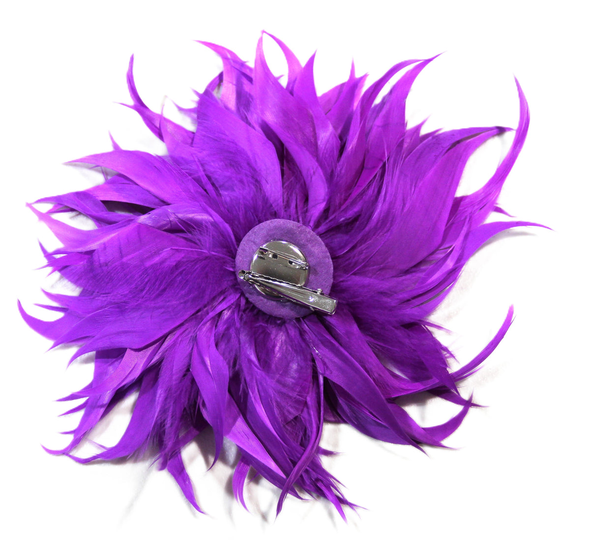 PURPLE LARGE FEATHER FLOWER CLIP BROOCH