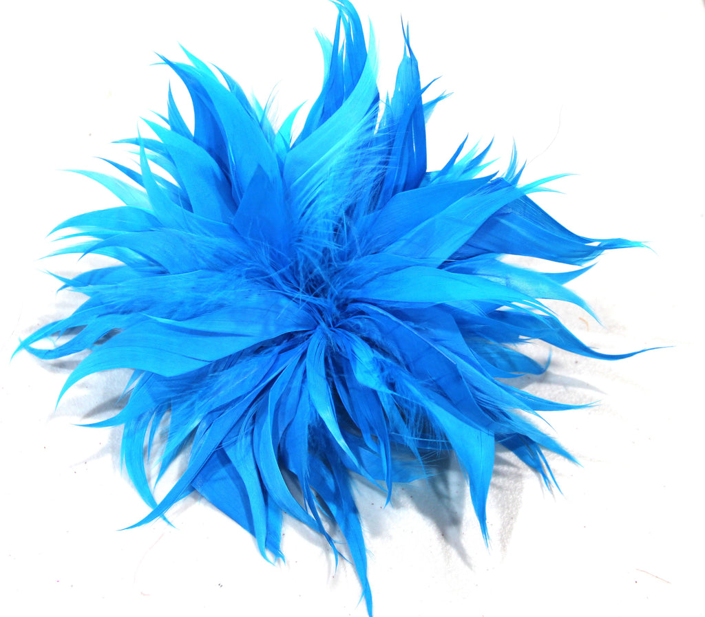 TURQUOISE LARGE FEATHER FLOWER CLIP BROOCH