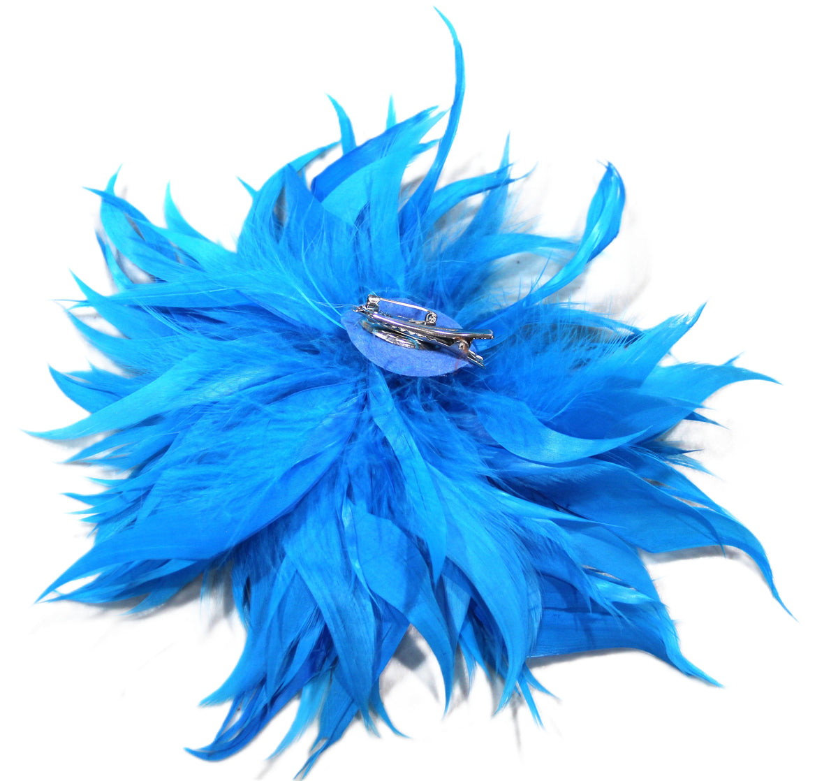 TURQUOISE LARGE FEATHER FLOWER CLIP BROOCH