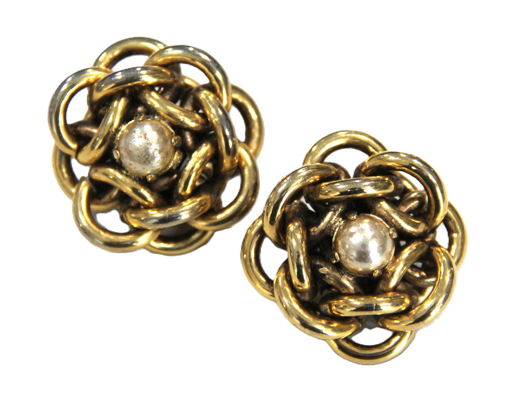 AMAZING VINTAGE FRENCH GLASS PEARL & GOLD CHAIN STATEMENT EARRINGS