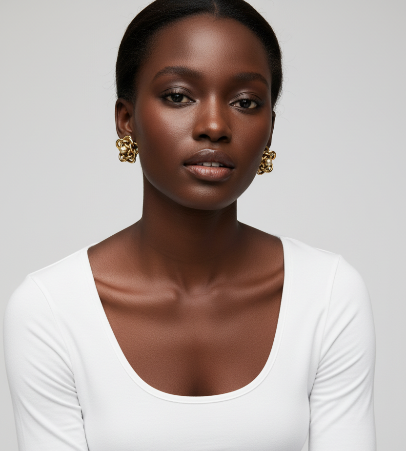 AMAZING VINTAGE FRENCH GLASS PEARL & GOLD CHAIN STATEMENT EARRINGS