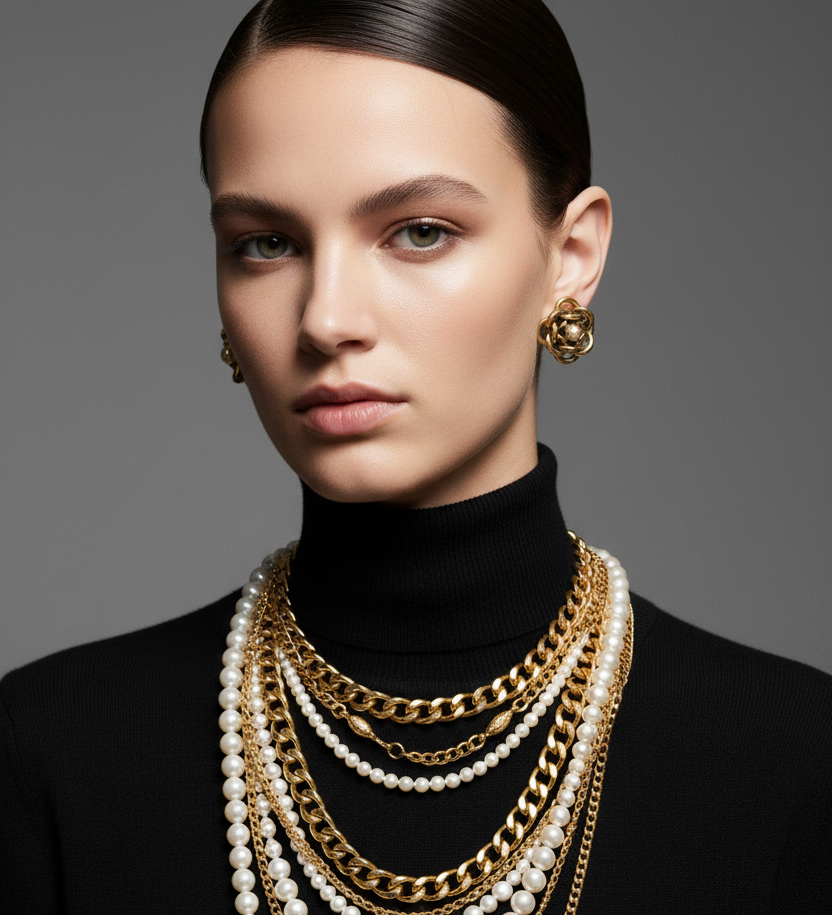 AMAZING VINTAGE FRENCH GLASS PEARL & GOLD CHAIN STATEMENT EARRINGS