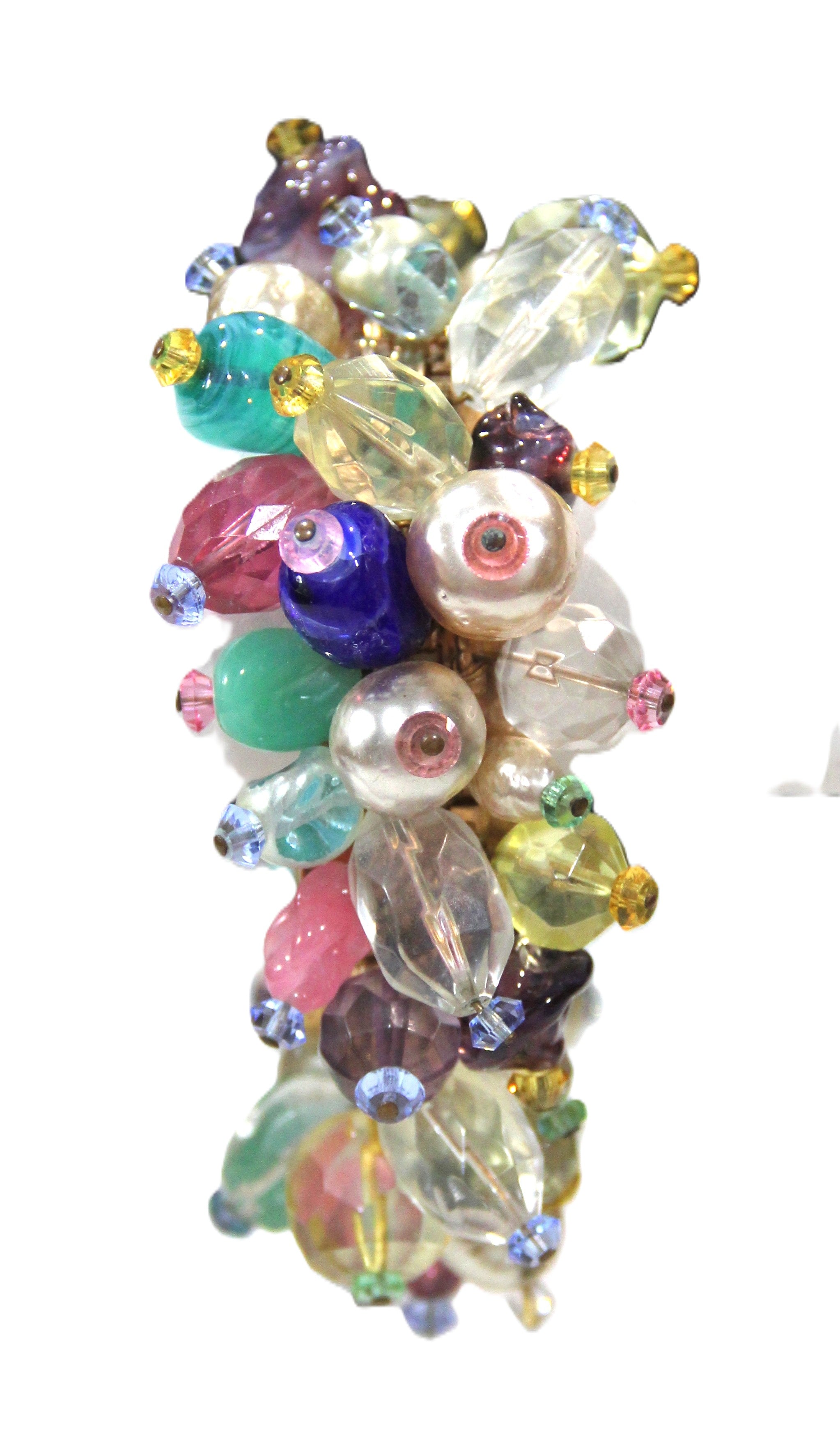 VINTAGE COUTURE HAND BEADED GLASS CUFF BRACELET - FRENCH?