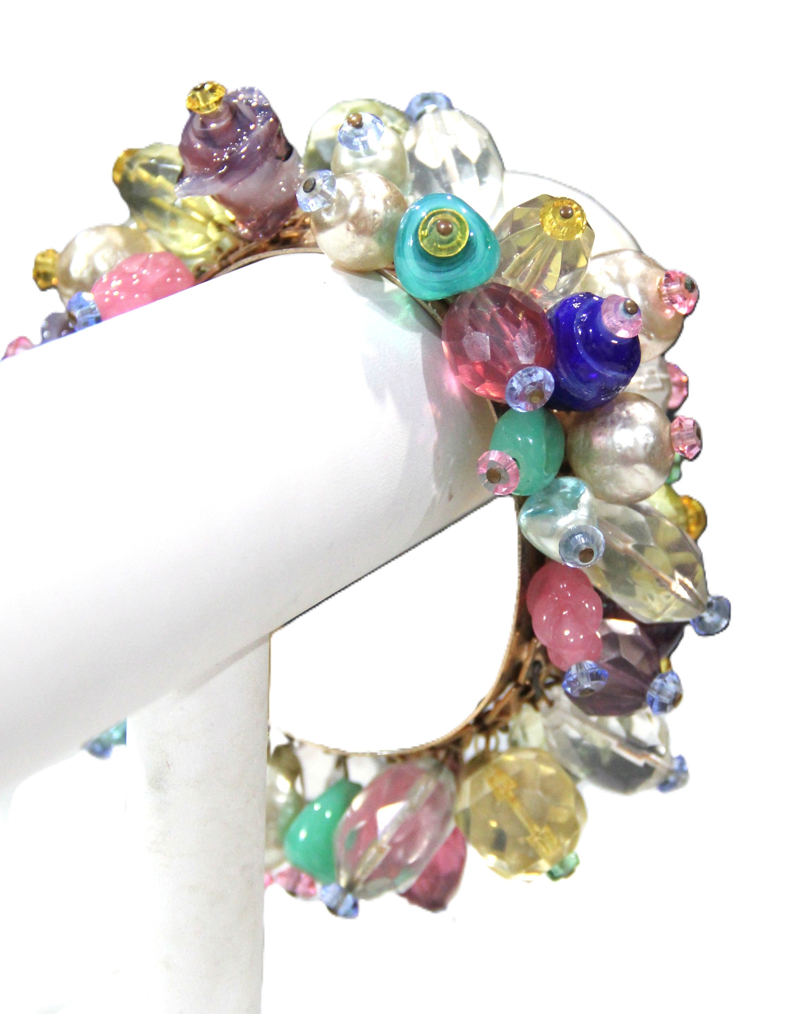 VINTAGE COUTURE HAND BEADED GLASS CUFF BRACELET - FRENCH?