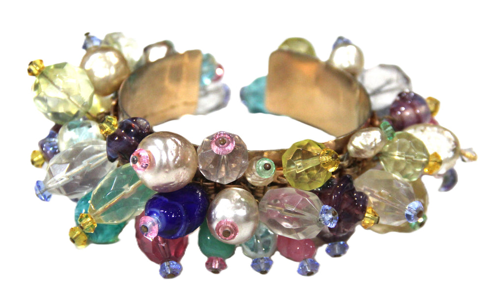 VINTAGE COUTURE HAND BEADED GLASS CUFF BRACELET - FRENCH?