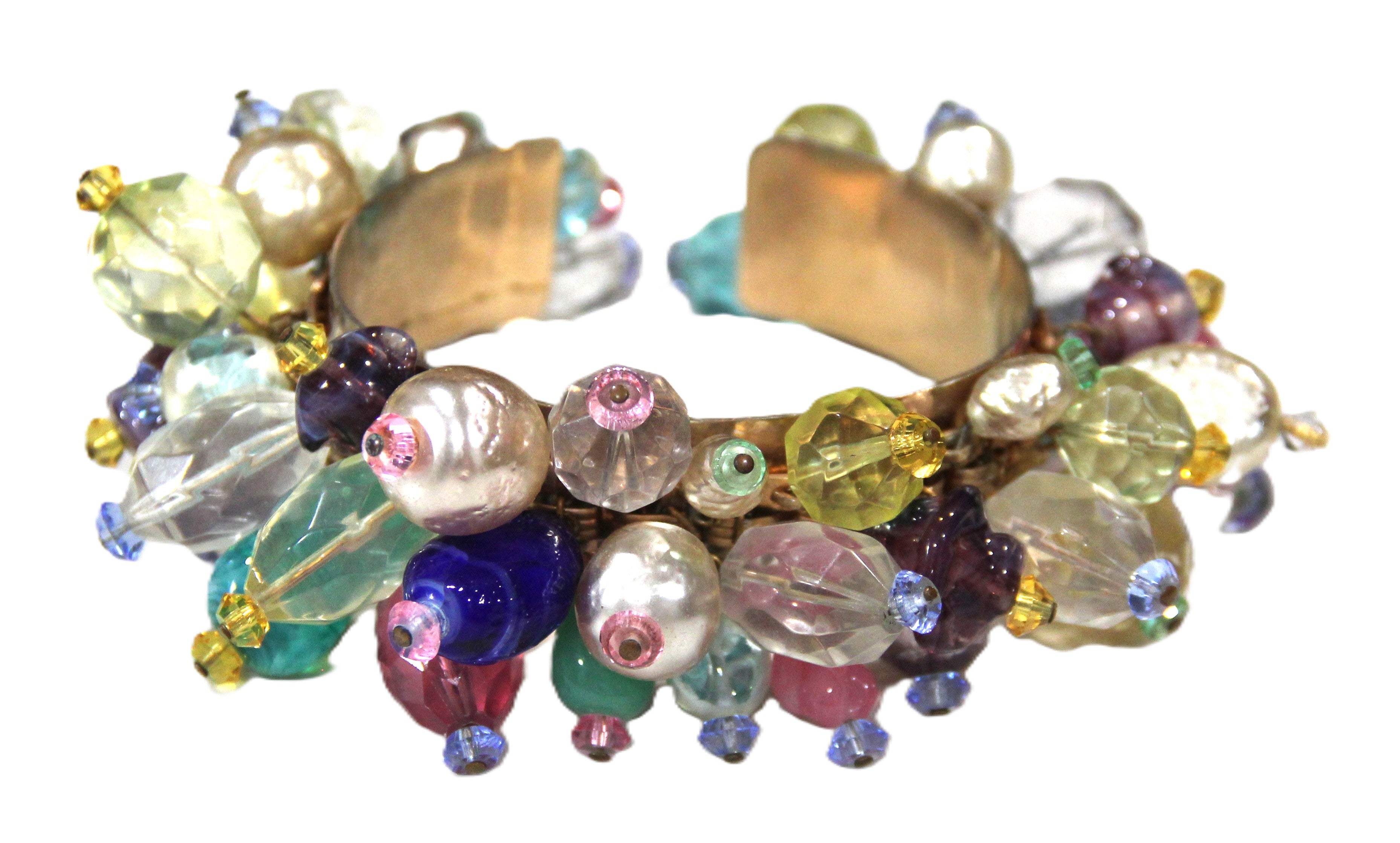 VINTAGE COUTURE HAND BEADED GLASS CUFF BRACELET - FRENCH?