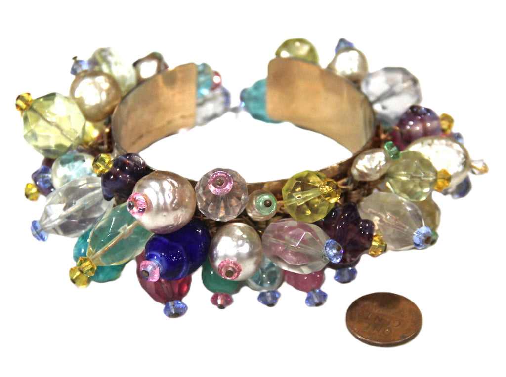 VINTAGE COUTURE HAND BEADED GLASS CUFF BRACELET - FRENCH?