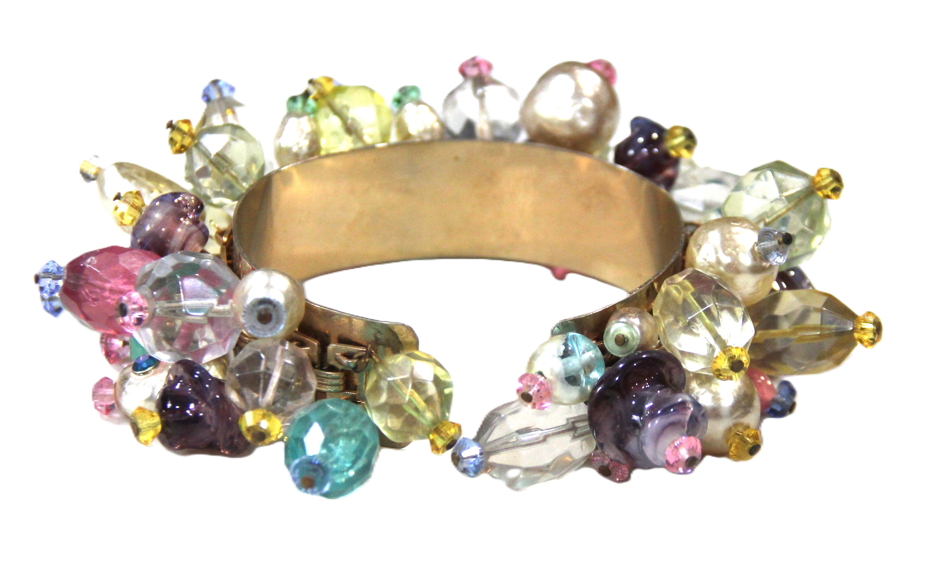 VINTAGE COUTURE HAND BEADED GLASS CUFF BRACELET - FRENCH?