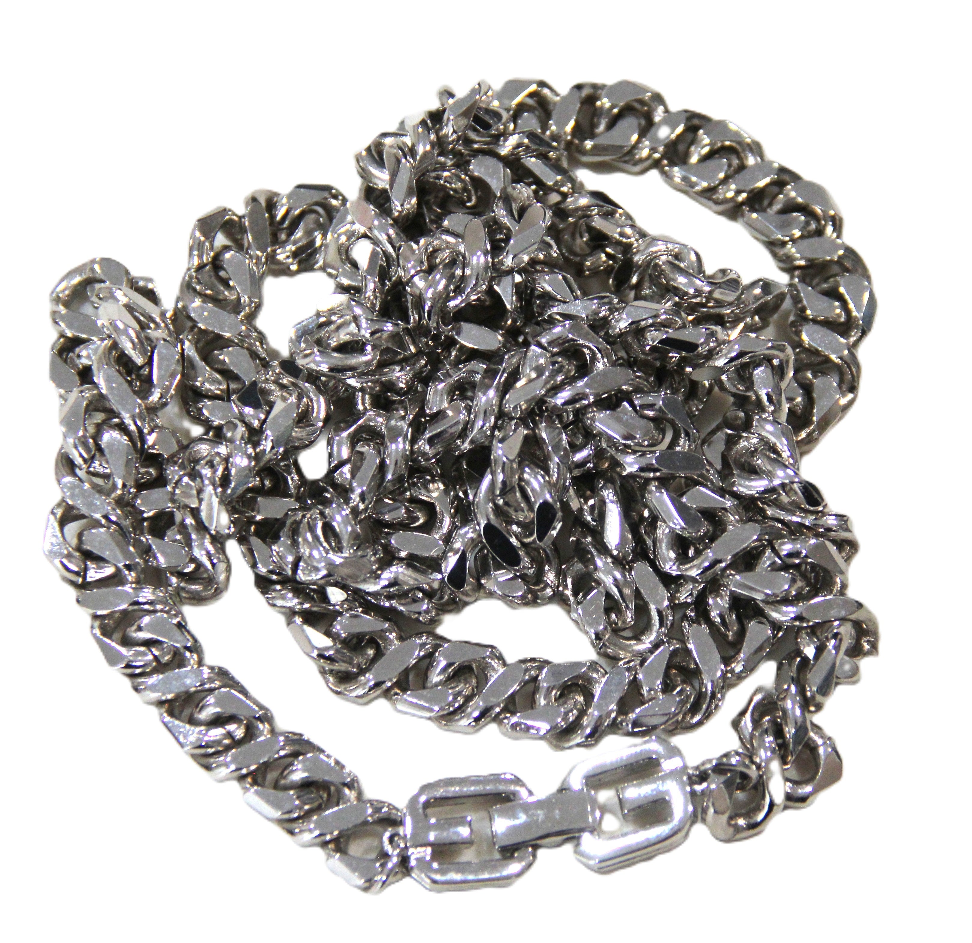 GIVENCHY HEAVY SILVER TONE LOGO CLASP NECKLACE 