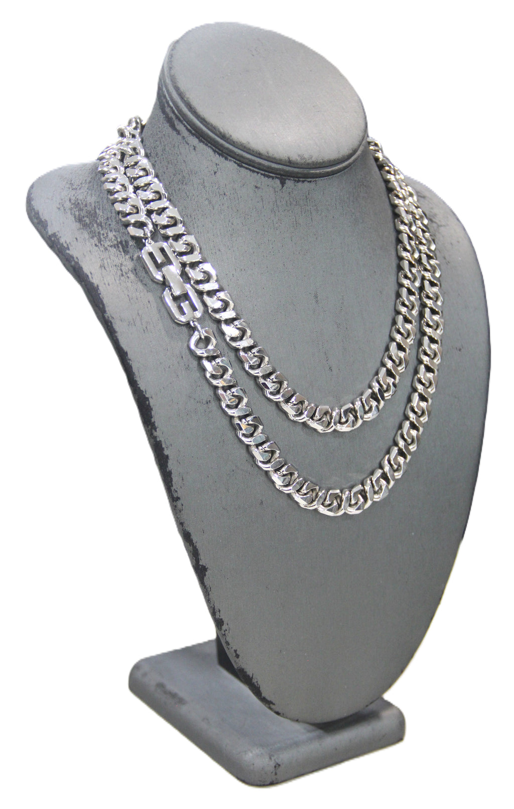 GIVENCHY HEAVY SILVER TONE LOGO CLASP NECKLACE 