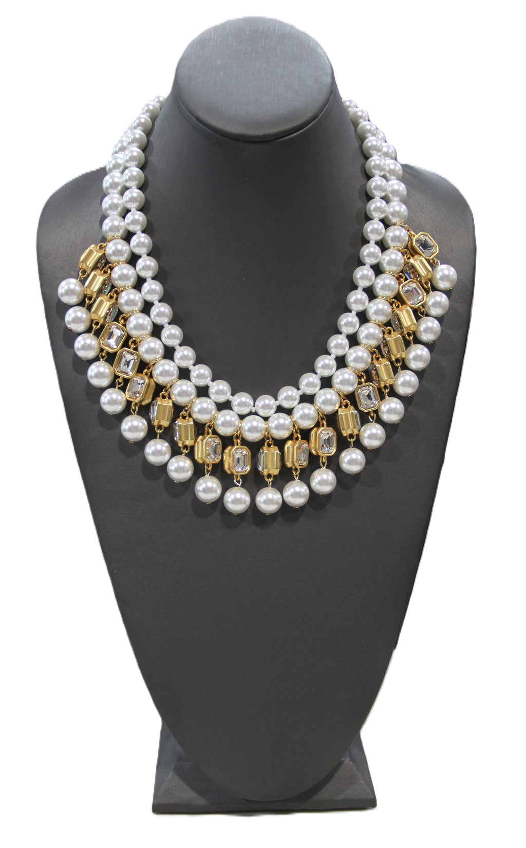 Modern glass pearl and crystal cleopatra statement necklace