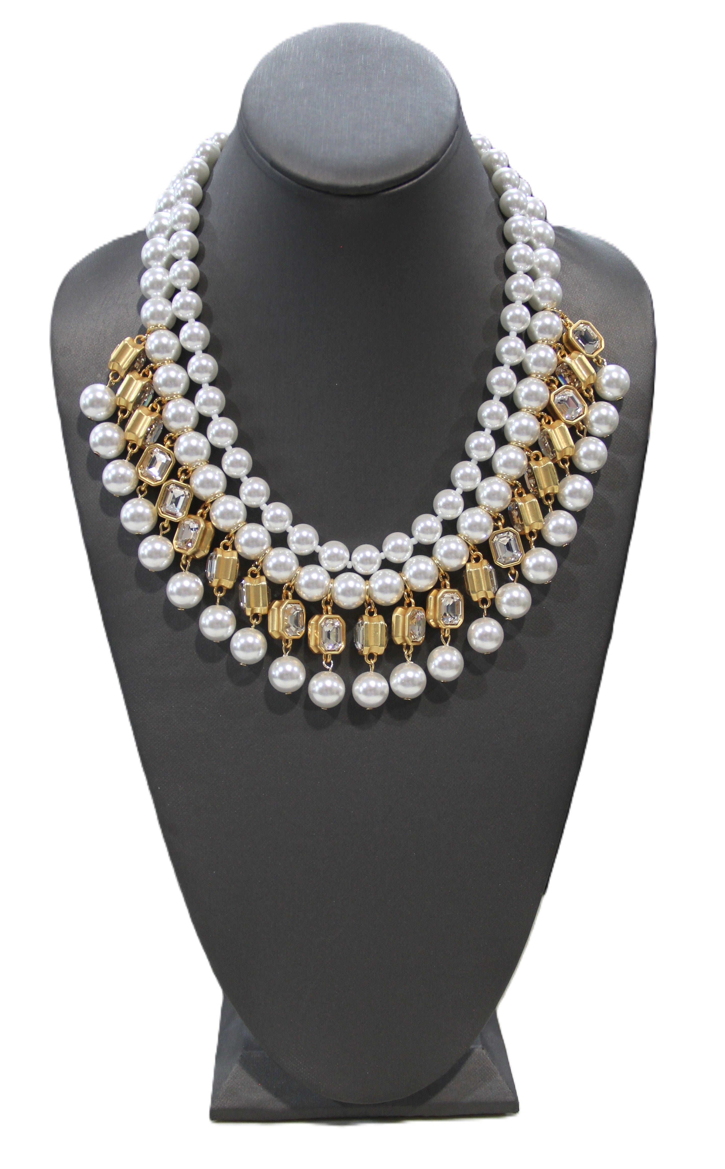 Modern glass pearl and crystal cleopatra statement necklace
