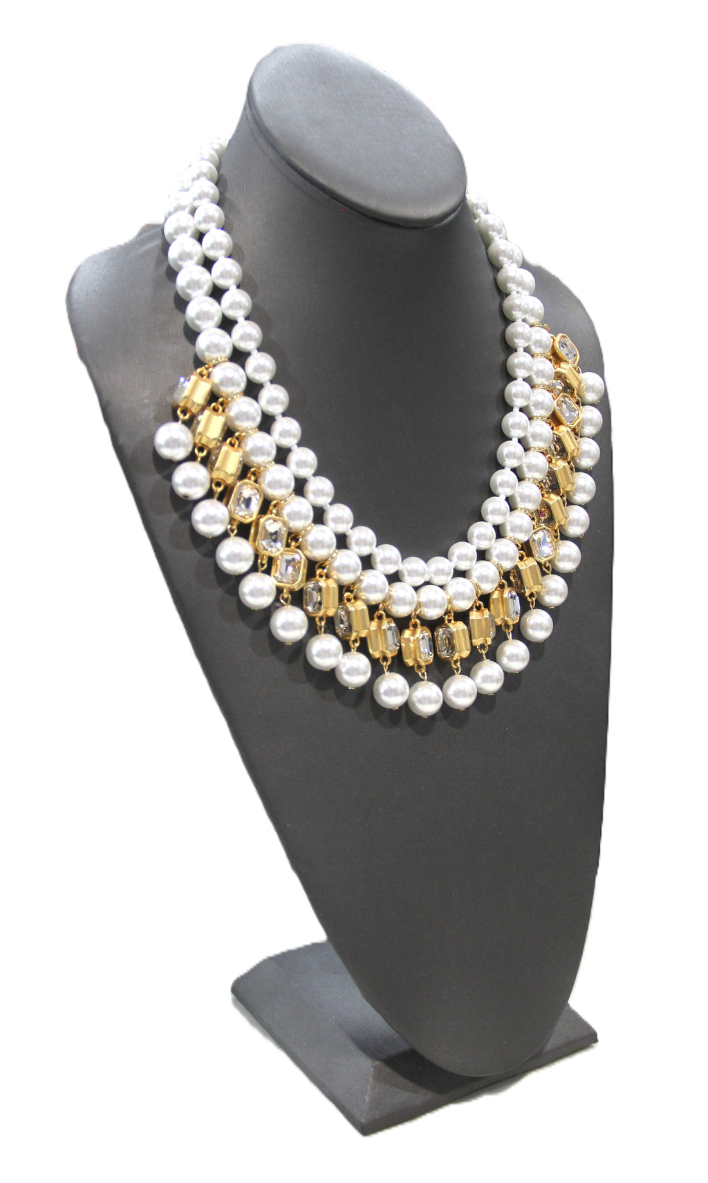 Modern glass pearl and crystal cleopatra statement necklace