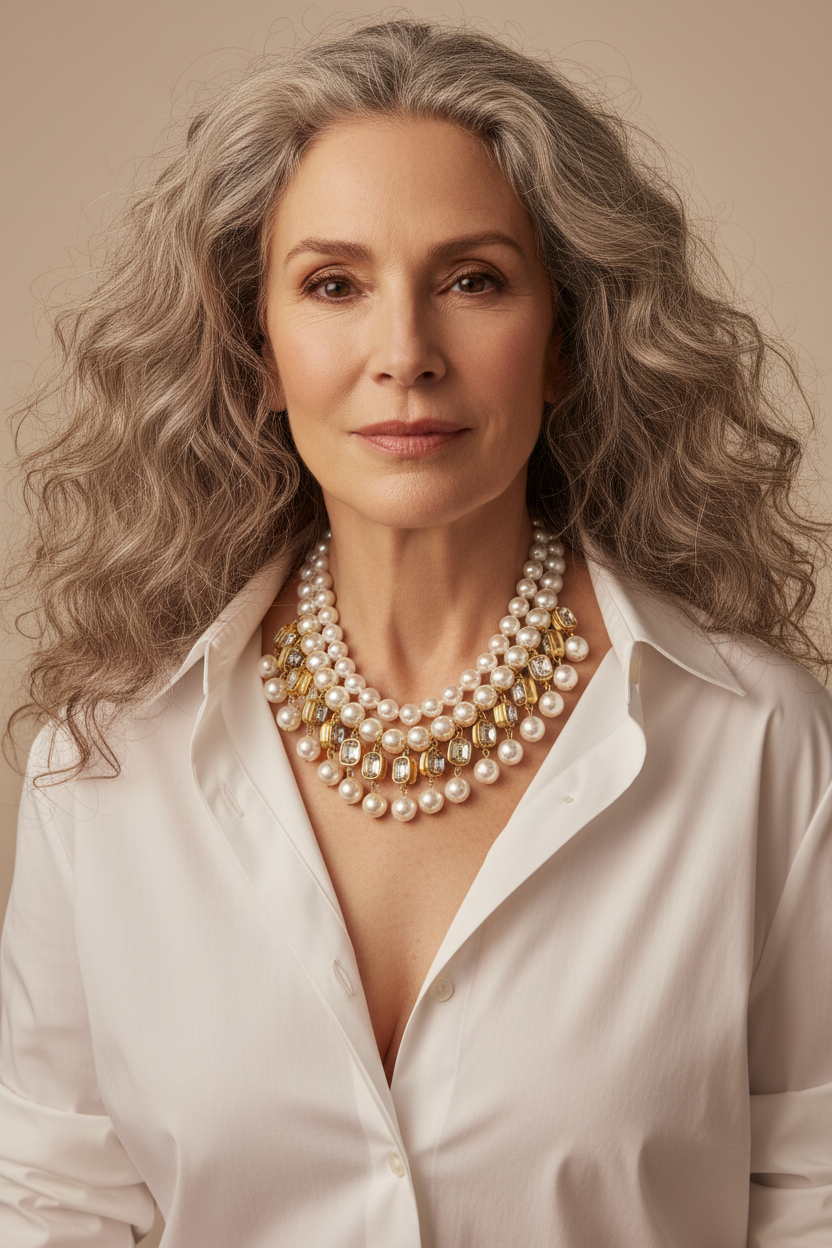 Modern glass pearl and crystal cleopatra statement necklace